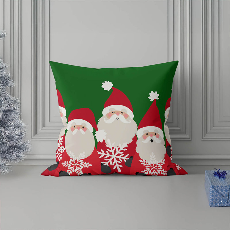 Coussin décoratif père Noël et flocons de neige, Vert