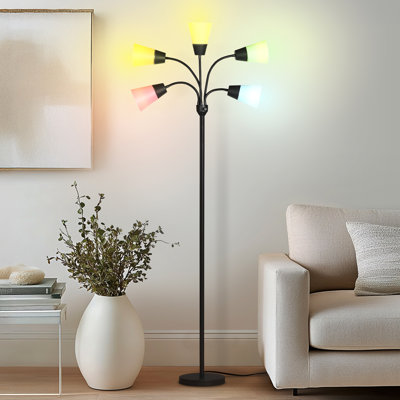 Medusa Modern 78 in. 5-Light Adjustable Gooseneck LED Floor Lamp with 5 Cone Shades
