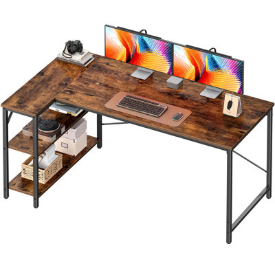 Bureau en L de 55 pouces avec tablettes à deux niveaux, bureau d'ordinateur de coin pour bureau à domicile