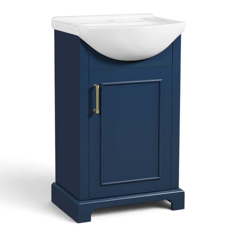 Meuble-lavabo autoportant de 50,3 cm de large avec lavabo en céramique, Bleu