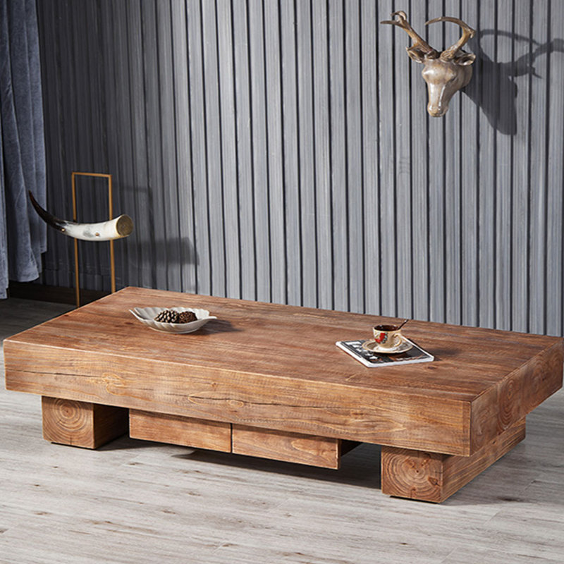 Log style simple coffee table, 15.74" H x 70.86" L x 29.52" W