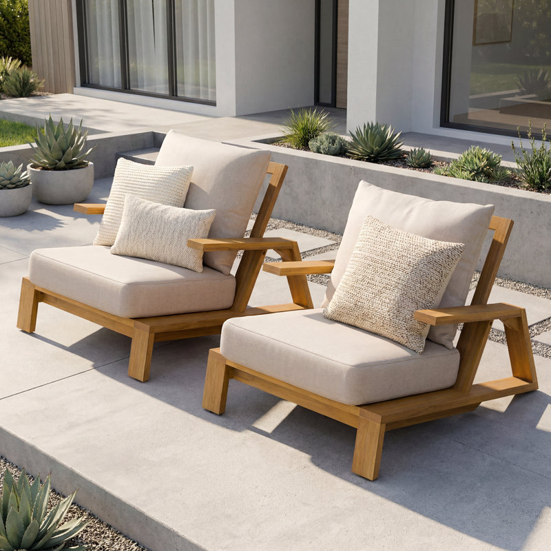 Ensemble de chaises longues Ali - ensemble de 2 chaises longues d'extérieur en bois avec coussins en tissu texturé et sièges profonds