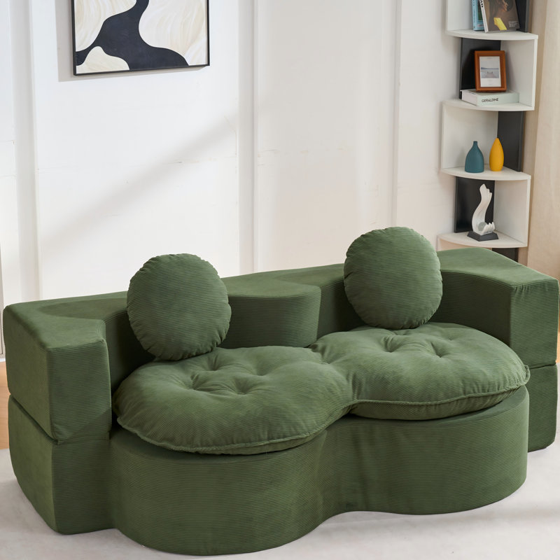 Canapé-lit convertible, canapé-lit moderne pliable en velours côtelé avec mousse à compression, canapé-lit pliant double avec 2 coussins pour le salon, vert