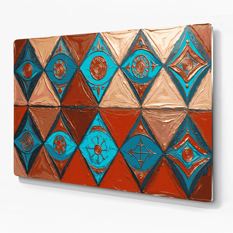 Art mural en métal brun à motif sud-ouest Zuni Diamonds 240, H 96 po x l 120 po x P 0,05 po