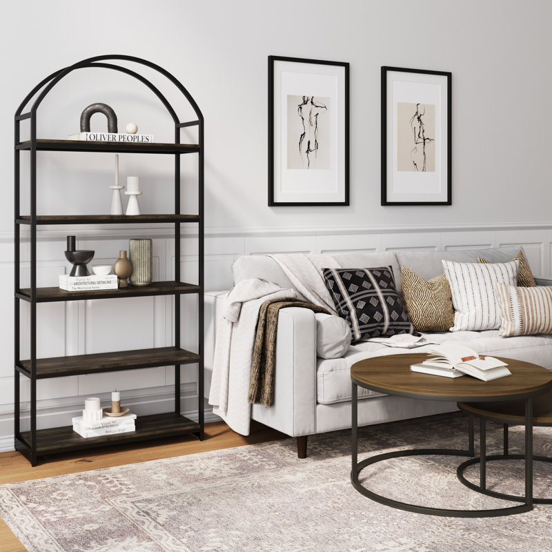 72'' H x 33'' W Steel Etagere Bookcase, Nutmeg/Black