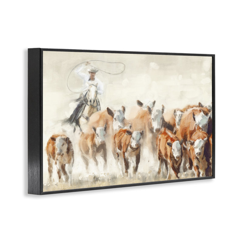 «Cowboy Bétail», estampe numérique par Nina Blue, Giclée encadrée noir minuit, H 16 po x l 24 po