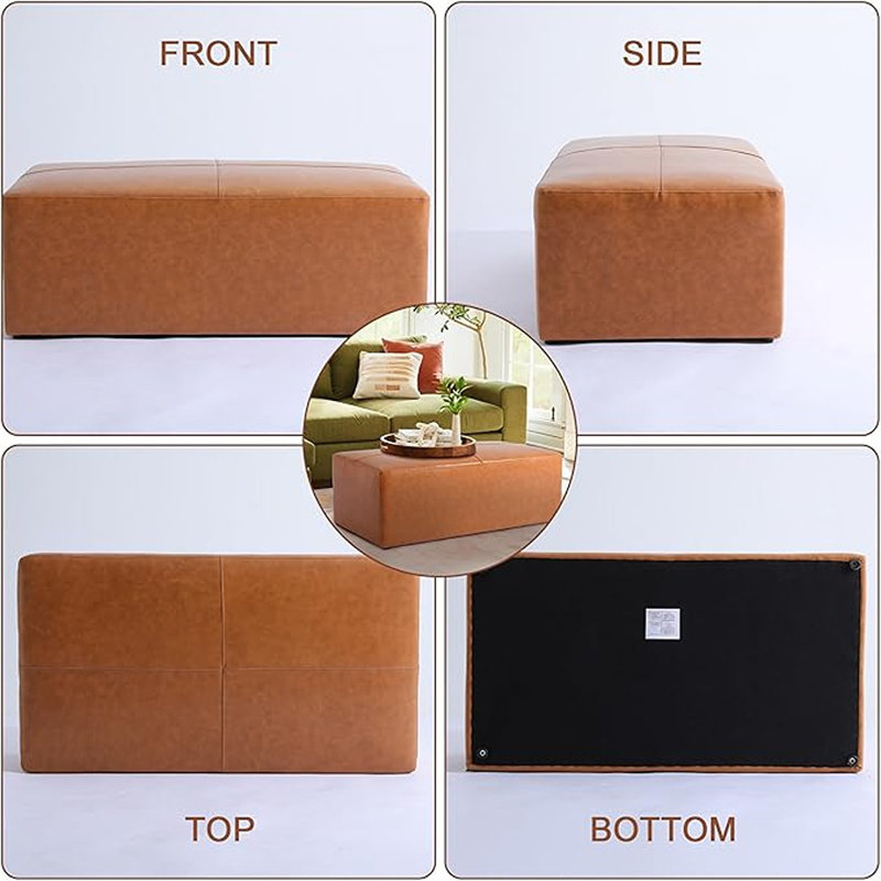 Rectangular Genuine Leather Ottoman, Button Tufted Coffee Table ...