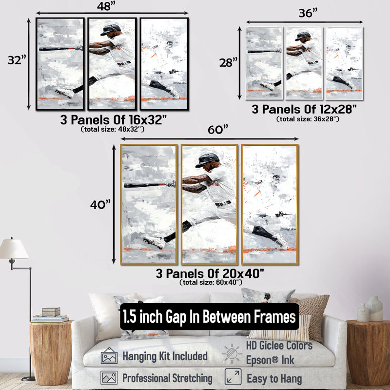 Shortstop Play Baseball - Ensemble de décoration murale baseball sport, H 32 po x l 48 po, Reproduction avec cadre flottant