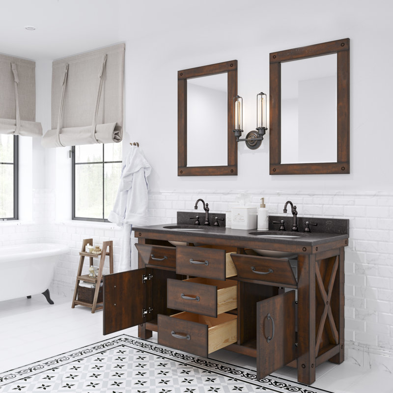 Oxon Hill 60'' Double Bathroom Vanity with Top, Carrara White, Rustic Sienna