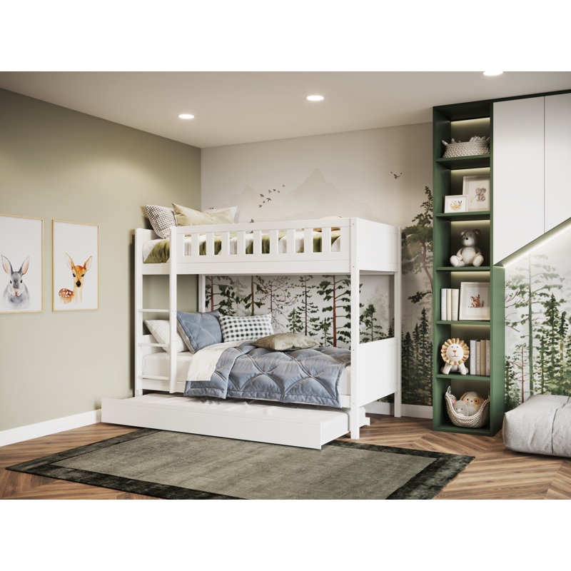 Bea Wooden Bunk Bed with Trundle White, White