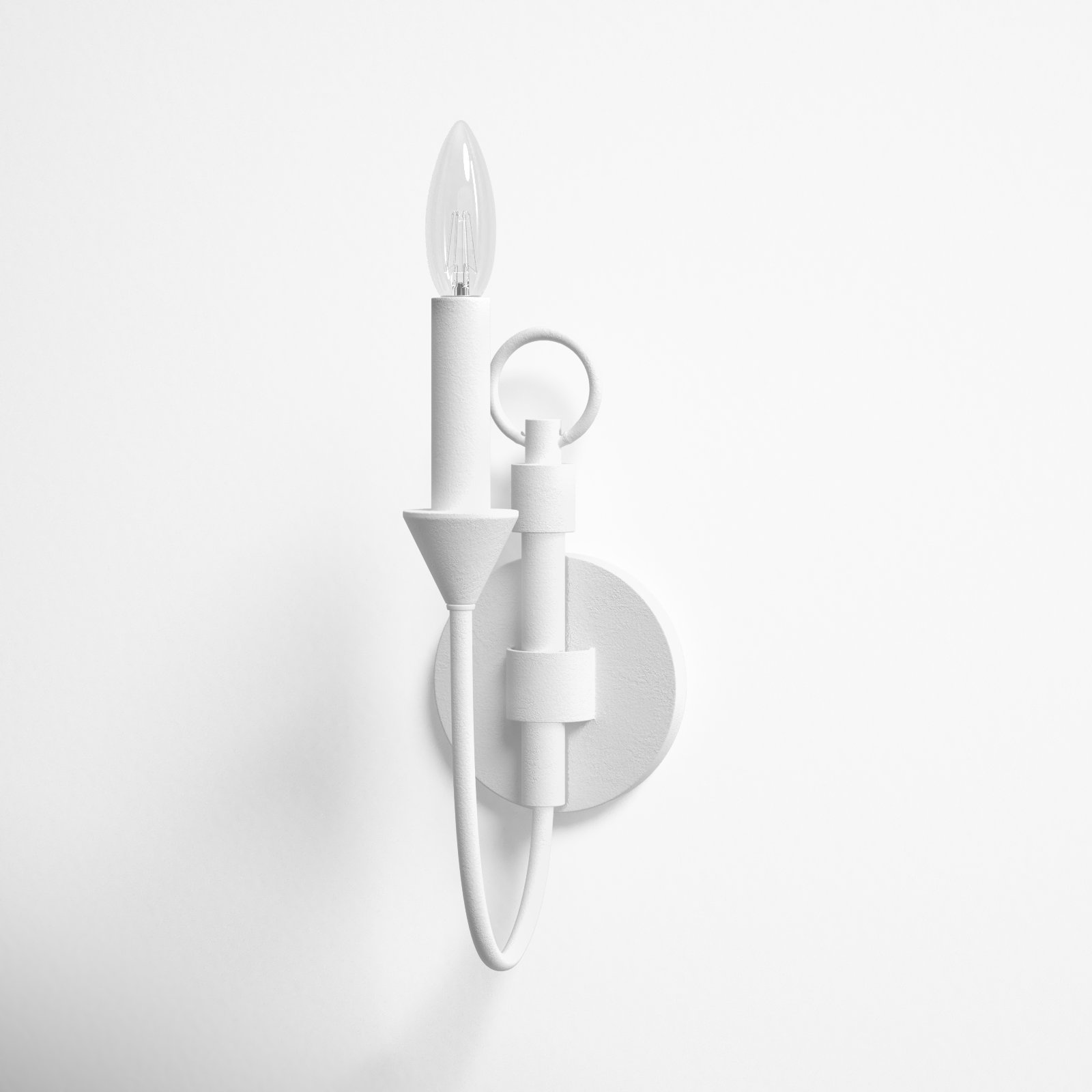 Bilton Single Light Dimmable Armed Sconce, Gesso White