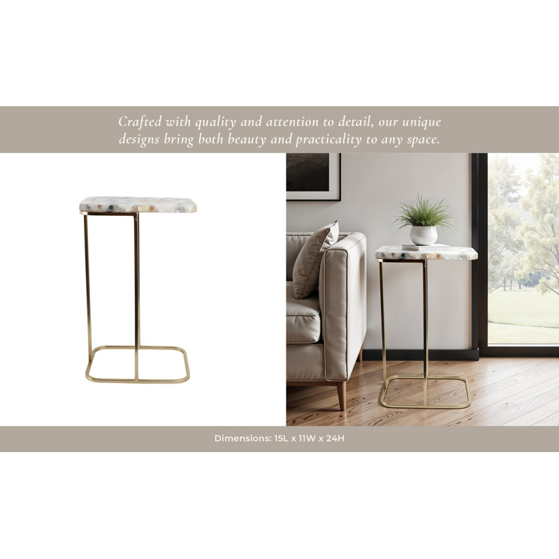 Sagebrook Home 24X15" Agate Top C-Table, White/Gold, White