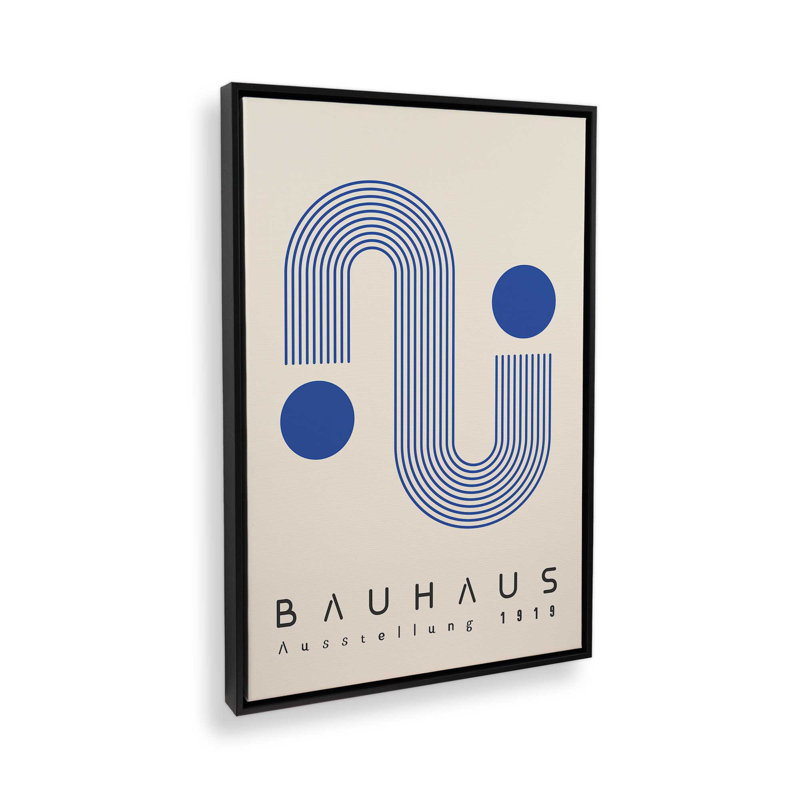 Linhaus Bauhaus linéaire sur toile bleue, Cadre flottant noir satiné, H 18,75 po x l 12,75 po x P 1,75 po
