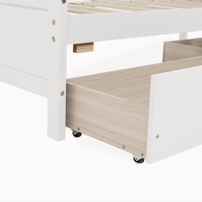 Twin Size Pine Wood Daybed with 2 Storage Drawers, White