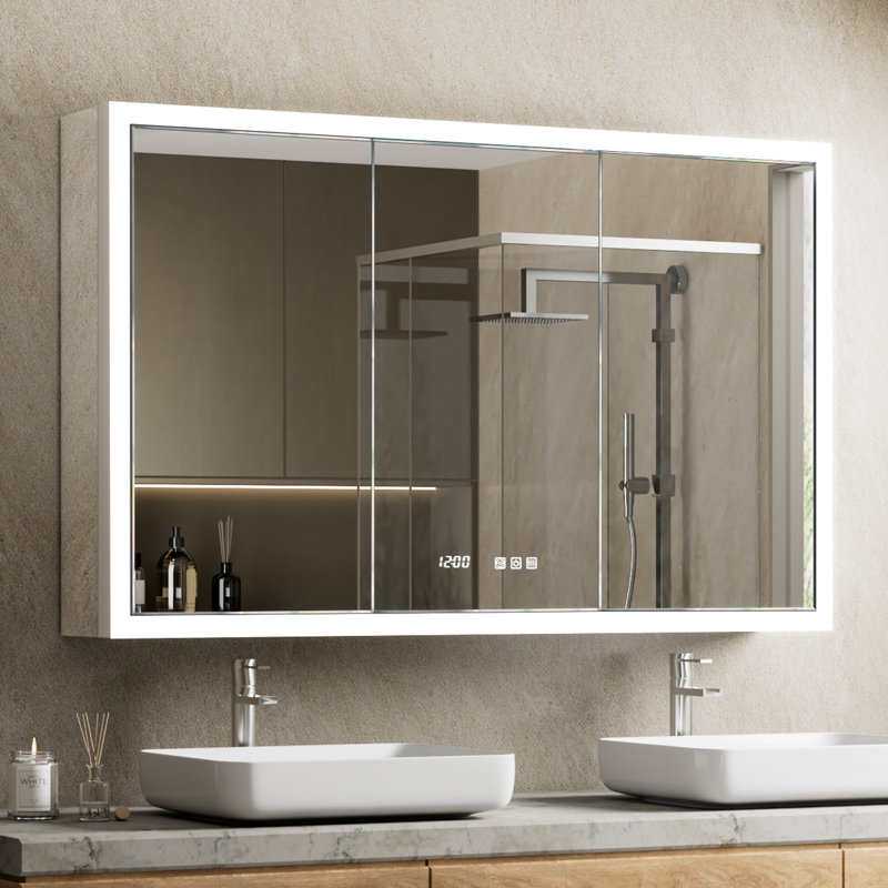 Ciyanna Recessed LED Lighted Medicine Cabinet with 3 Adjustable Shelves, Defogger, Outlets & USBs, 30" H x 48" W x 5" D