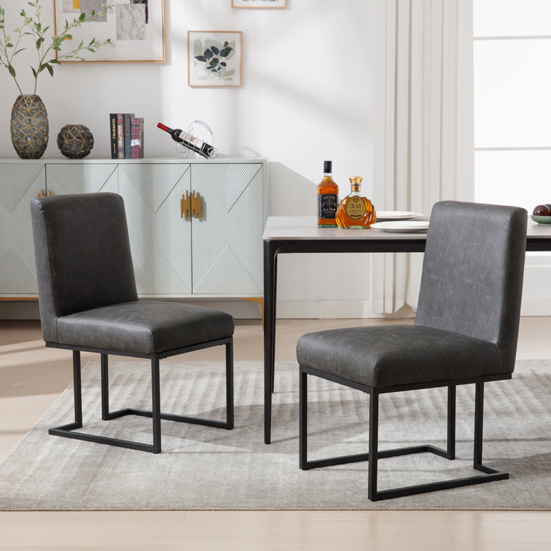 45cm H Upholstered Metal Side Chair, Dark Grey