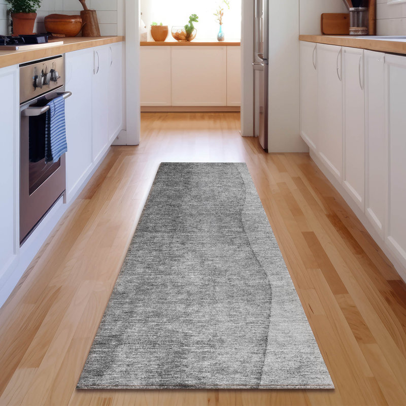 Tapis gris Cerrito lavable à la machine de qualité supérieure, Tapis de couloir 2 pi 3 po x 7 pi 6 po