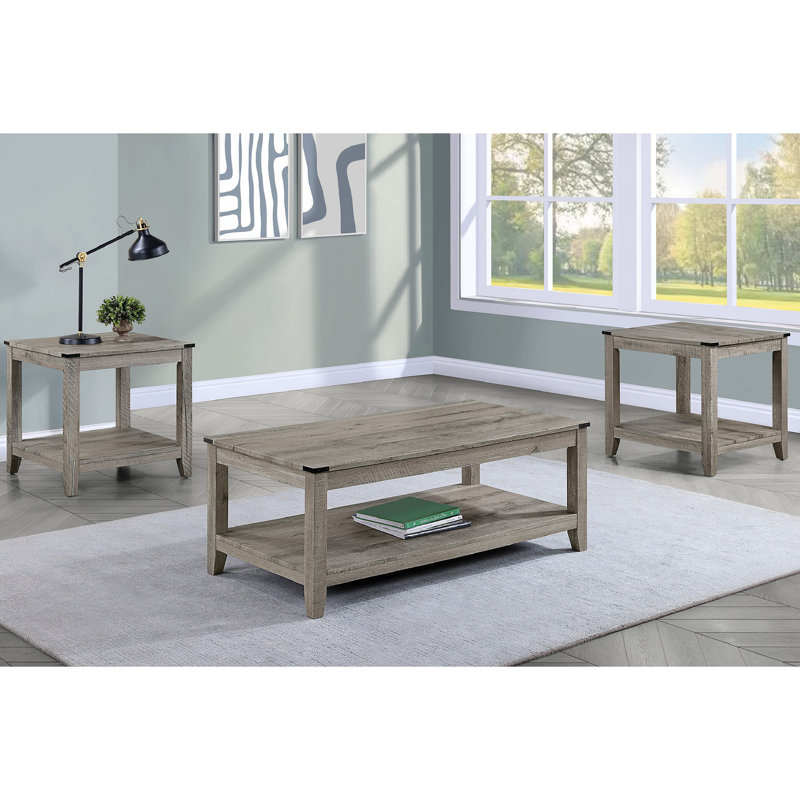 Ensemble de table de salon charmant 3 pièces en bois rustique pour un décor élégant