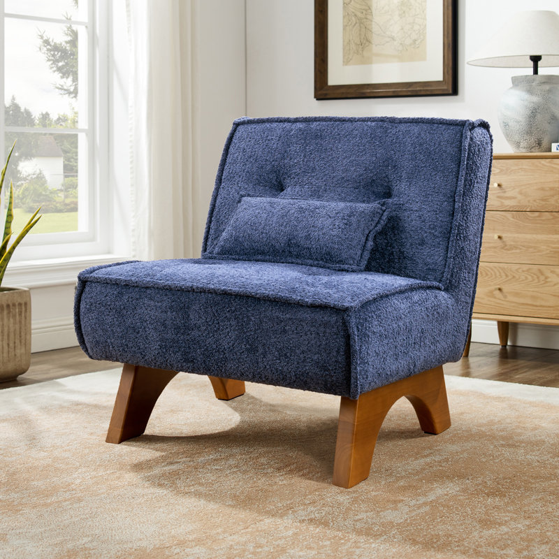 Drayk 29.5'' W Upholstered Accent Lounge Chair with Pillow, Blue Boucle