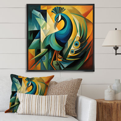 «Green Blue Peacock Cubist» sur impression sur toile