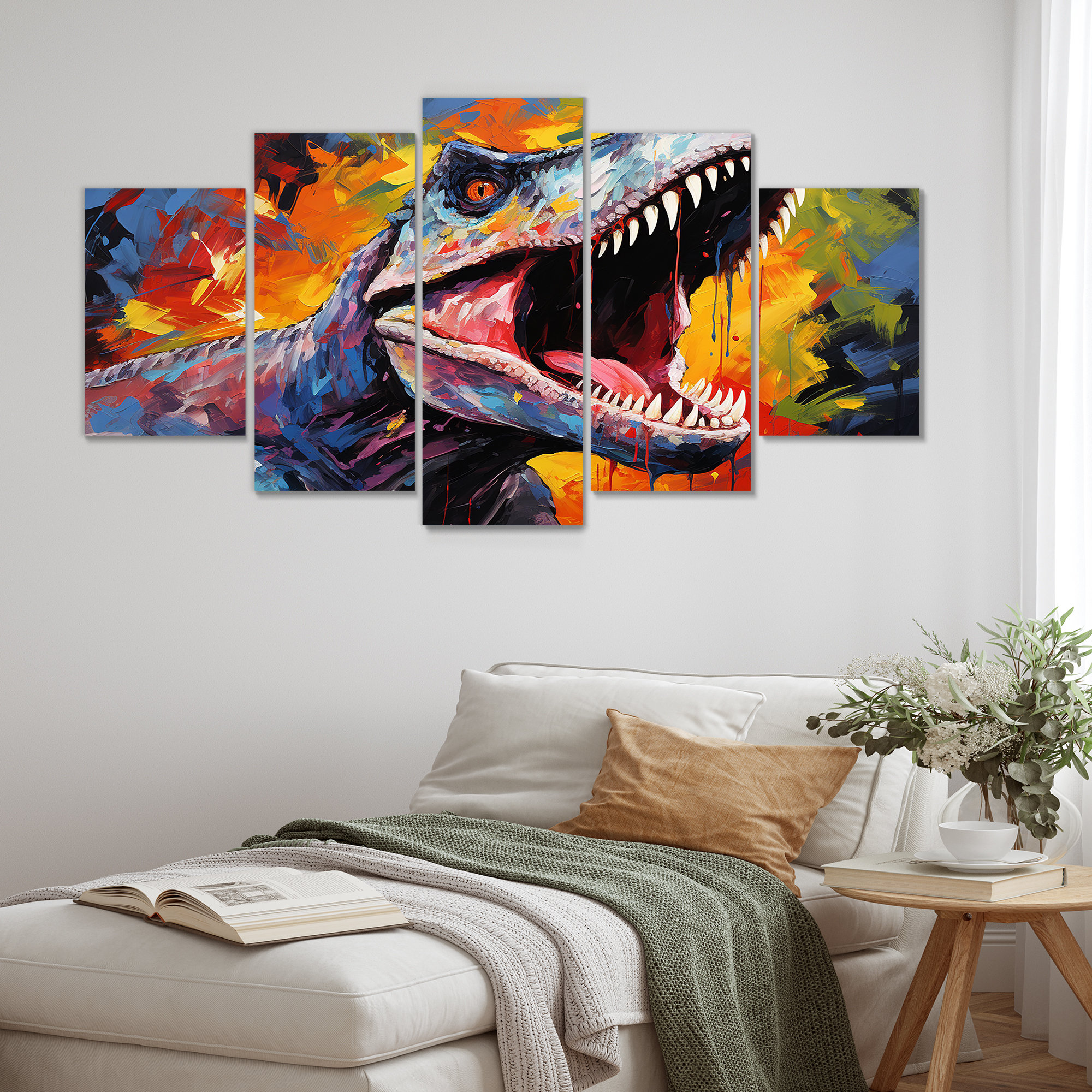 Trinx 'Colorful Roaring Trex Dinosaur I - Dinosaur Multipanel Wall Art ...