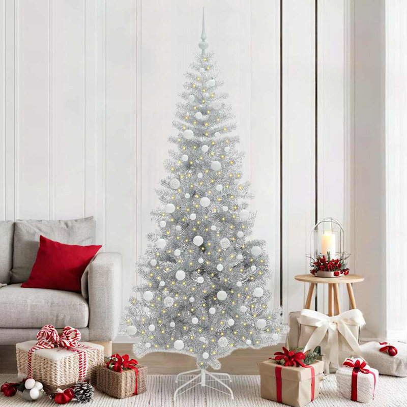 vidaXL Christmas Tree with 300 LEDs with Stand Silver PET, 6.89 ft
