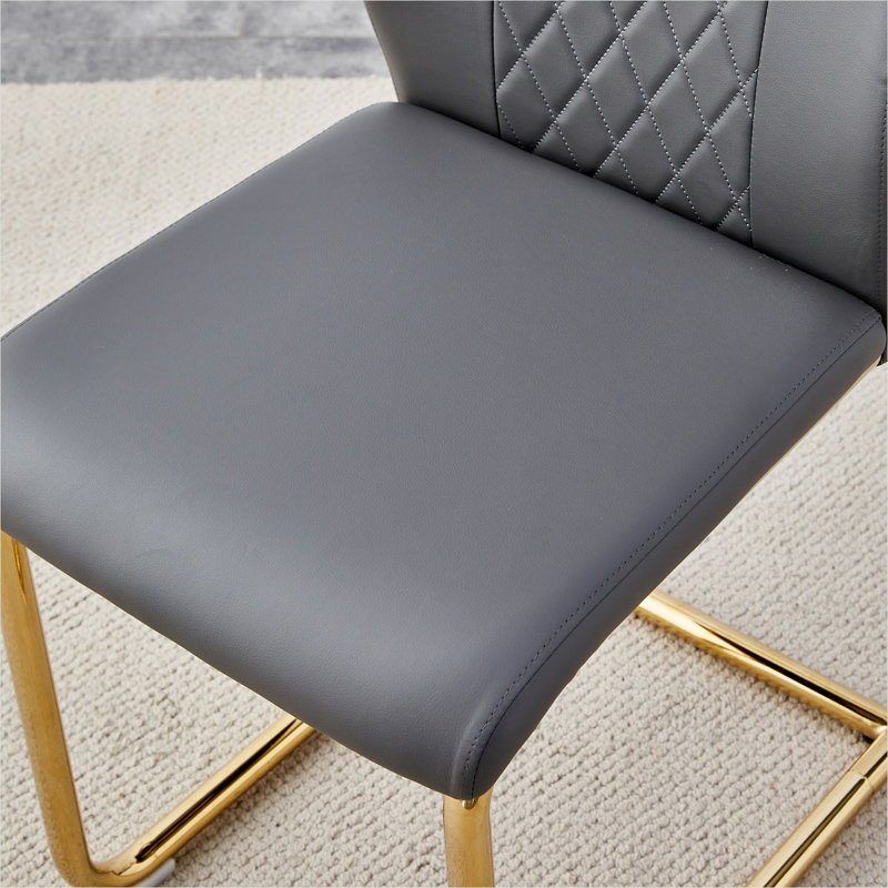 Ensemble de salle à manger rond extensible pour 6 personnes avec chaises gris neutre et table en bois aggloméré blanc, pieds en métal doré