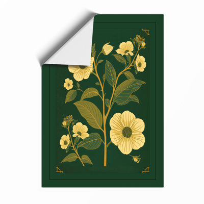 Golden Blooms in Green Botanical - Framed Print