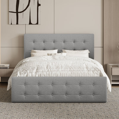 Upholstered Platform Bed Frame with Adjustable Headboard and 4 Storage Drawers, Full Size