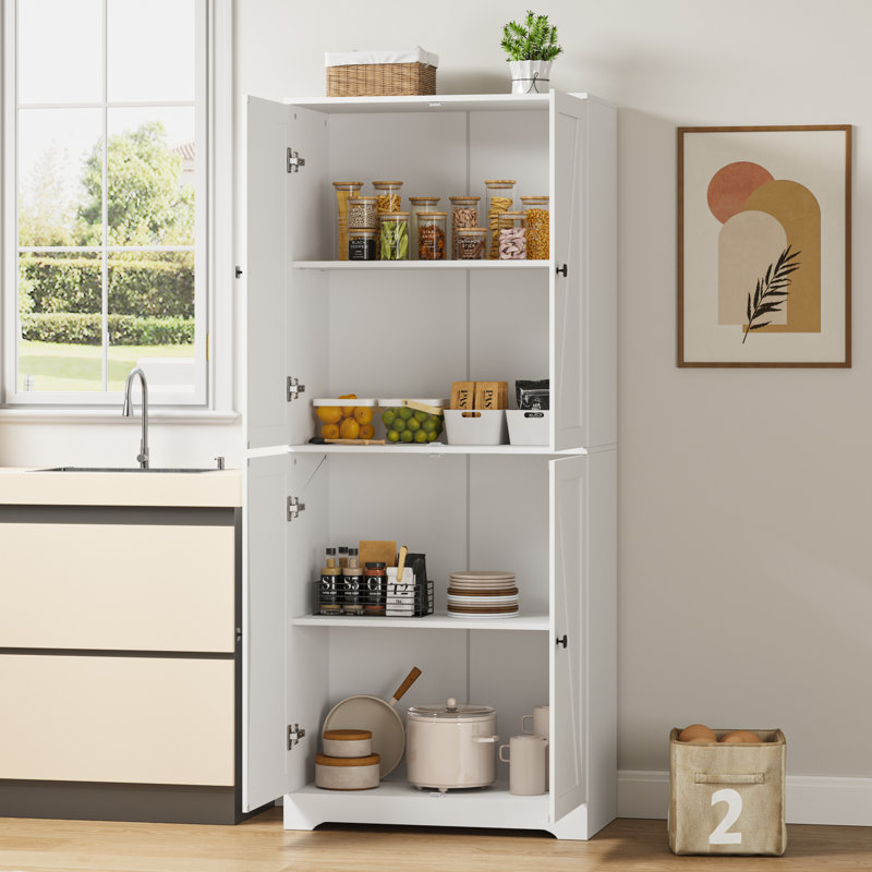 72" Tall Kitchen Pantry, Farmhouse Storage Cabinet, White