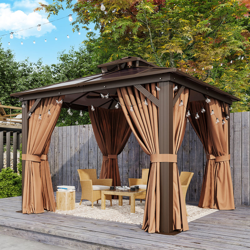 Premium Outdoor Aluminum Frame Gazebo, 104.33" H x 118" W x 118" D