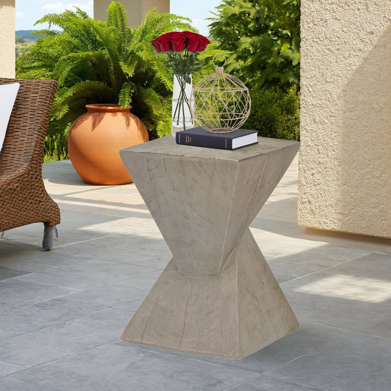 Table d'appoint sculpturale en forme de sablier, MGO résistant aux intempéries, utilisation intérieure / extérieure, Gris