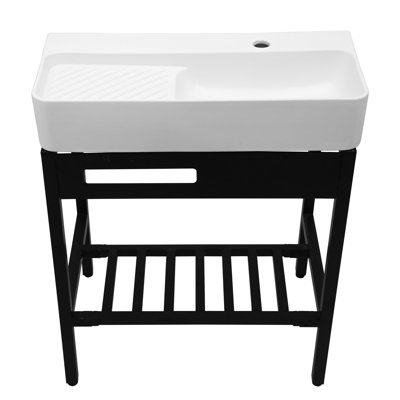 Évier de cuisine en porcelaine 28 po x 12 po avec lavabo console en porcelaine avec planche à laver intégrée