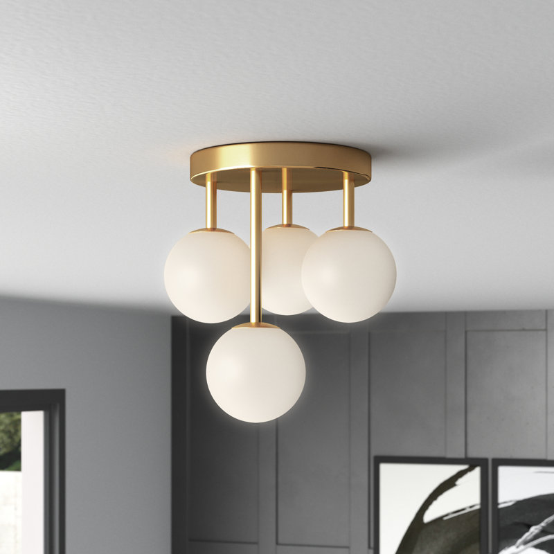 Plafonnier semi-encastré 4 lumières Megallan, Laiton vieilli
