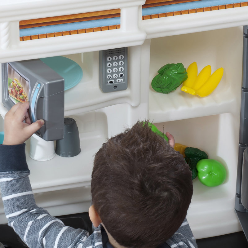 Interactive Tan and White Kids Kitchen Playset with Accessories