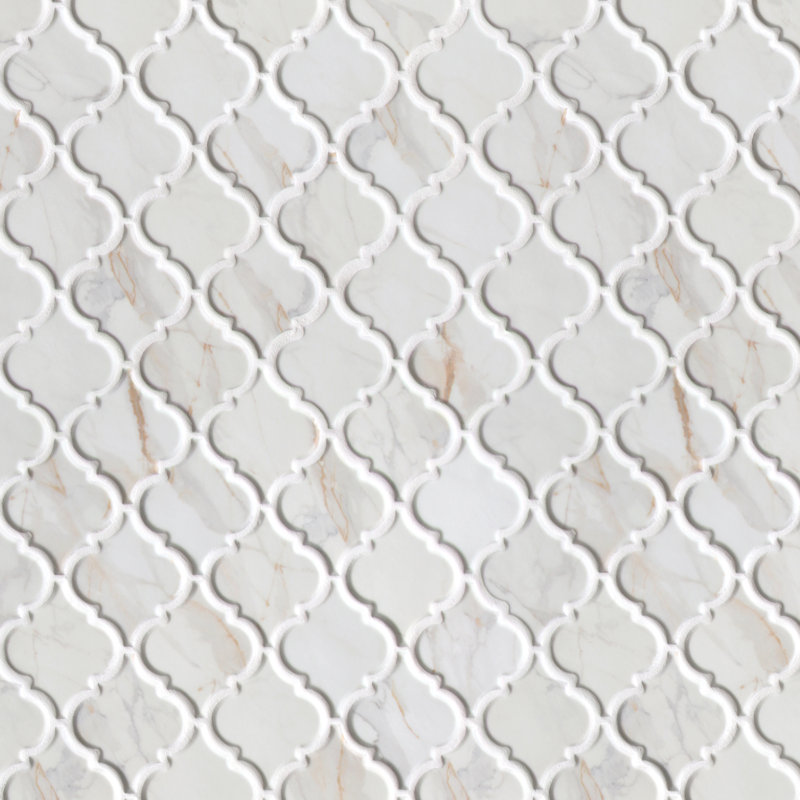 12" x 9" Arabesque Recycled Glass Floor & Wall Mosaic Tile, Gold