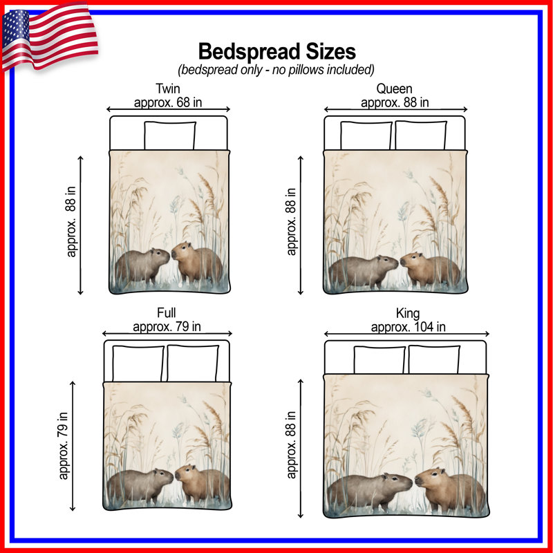 Capybara In Grass Quilted Bedspread All Sizes, Queen