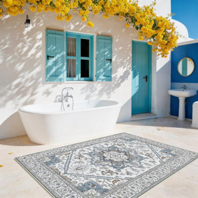 Tapis à motif marocain, doux et léger, adapté à toutes les saisons, facile à entretenir et facile à nettoyer, tapis de tapis lavable à la machine, adapté au salon, à la chambre à coucher, au couloir, au balcon, au patio, au décor de la pièce, au décor extérieur