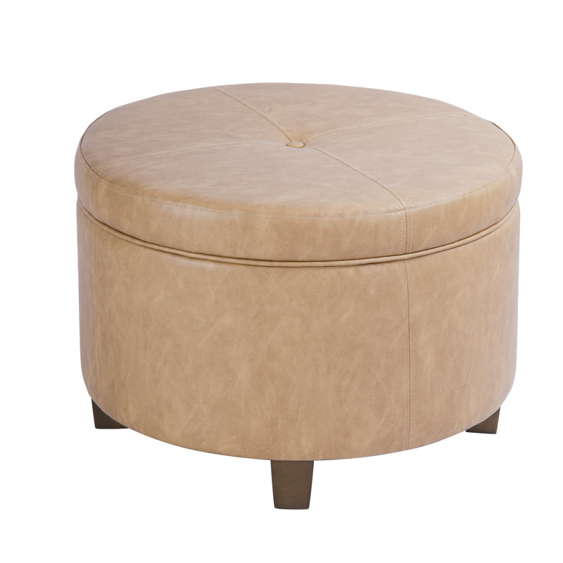 Channell Leatherette Storage Ottoman, Light Brown