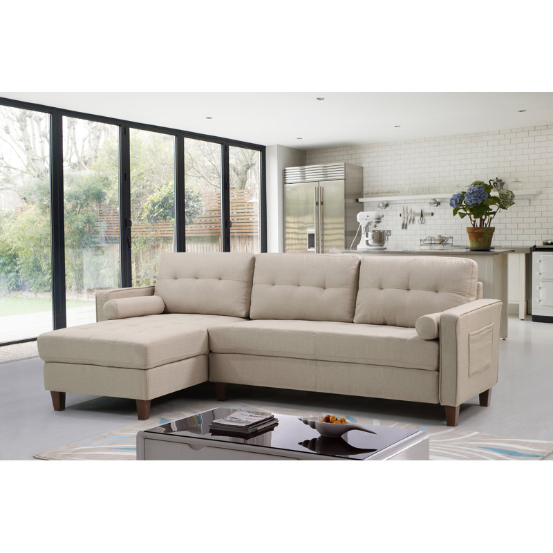 Weatherall Upholstered L-Shaped Sectional Left Hand Facing, Beige/Tan Linen