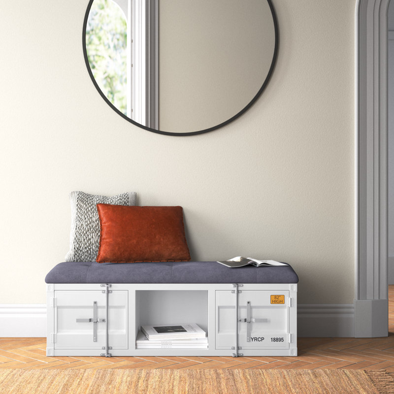 Banc de rangement rembourré Egon, Blanc, H 19 po x L 50 po x P 16 po