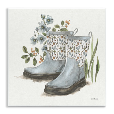 Floral Gardening Boots Wall Plaque Art by Leslie Trimbach