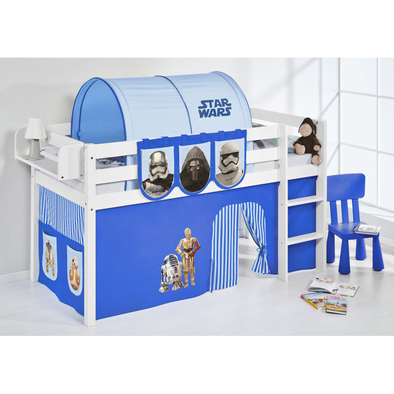 Star Wars Mid Slepper Bed with Textile Set, Comes with curtain and slatted frame, Single (3'), White/Black
