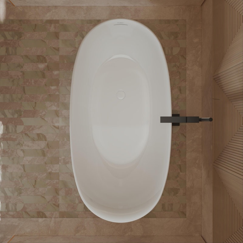 Monblari 51'' X 27.5'' FreeStanding White Soaking Acrylic Bathtub With Overflow And Pop-Up Drain For Bathroom, Glossy White