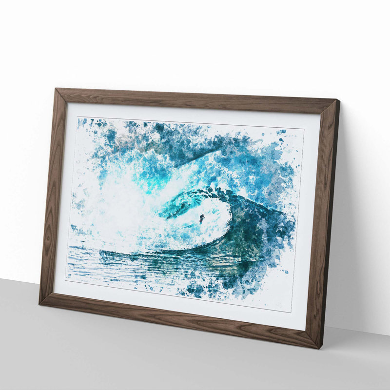 Surfing the Wave in Abstract - Picture Frame Painting Print, 36cm H x 48cm W x 2cm D, Walnut Framed