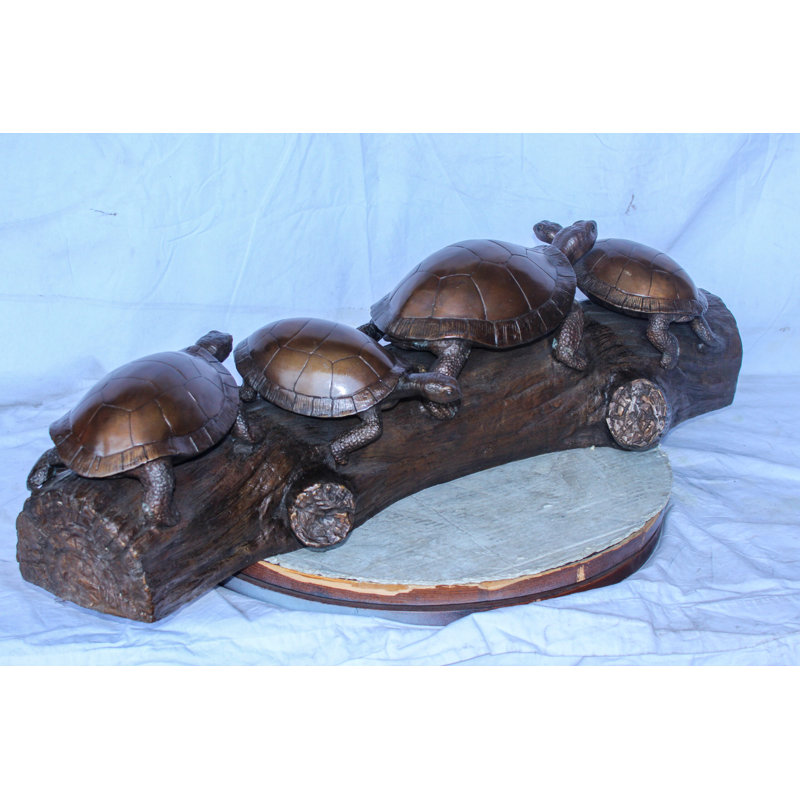 Statue en bronze avec quatre tortues sur un arbre, collection Nifao 39 po x 15 po x H 10 po