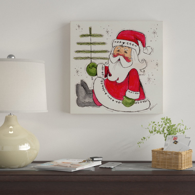 « santa holding tree », art sur toile, H 14 po x l 14 po x P 2 po