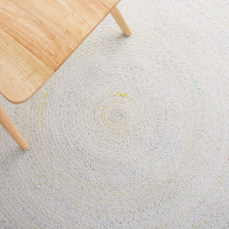 Ivory and Yellow Round Braided Reversible Wool Area Rug