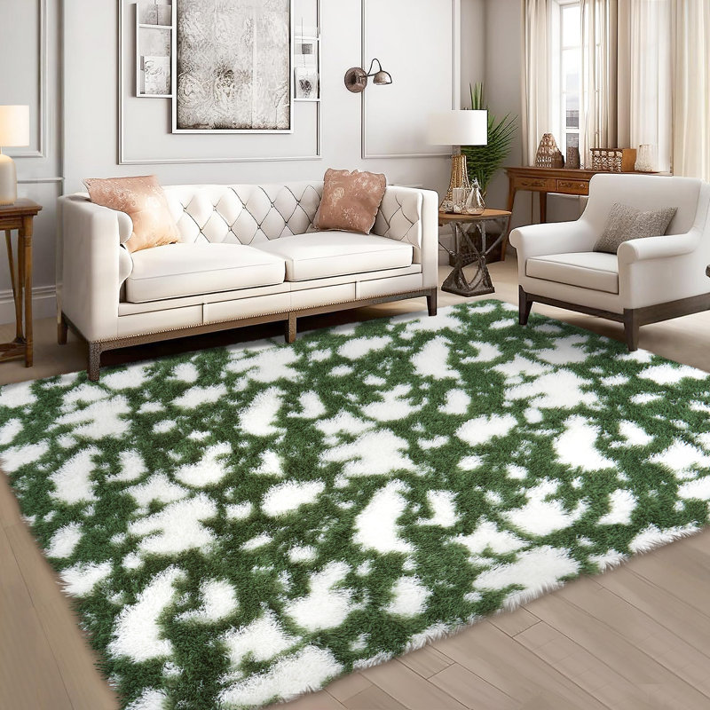 10x13 Rugs for Living Room Green Shaggy Area Rug Nonslip Rubber Backing Modern CowRugs Luxury Shag Carpet Home Decor Rug for Kids Room