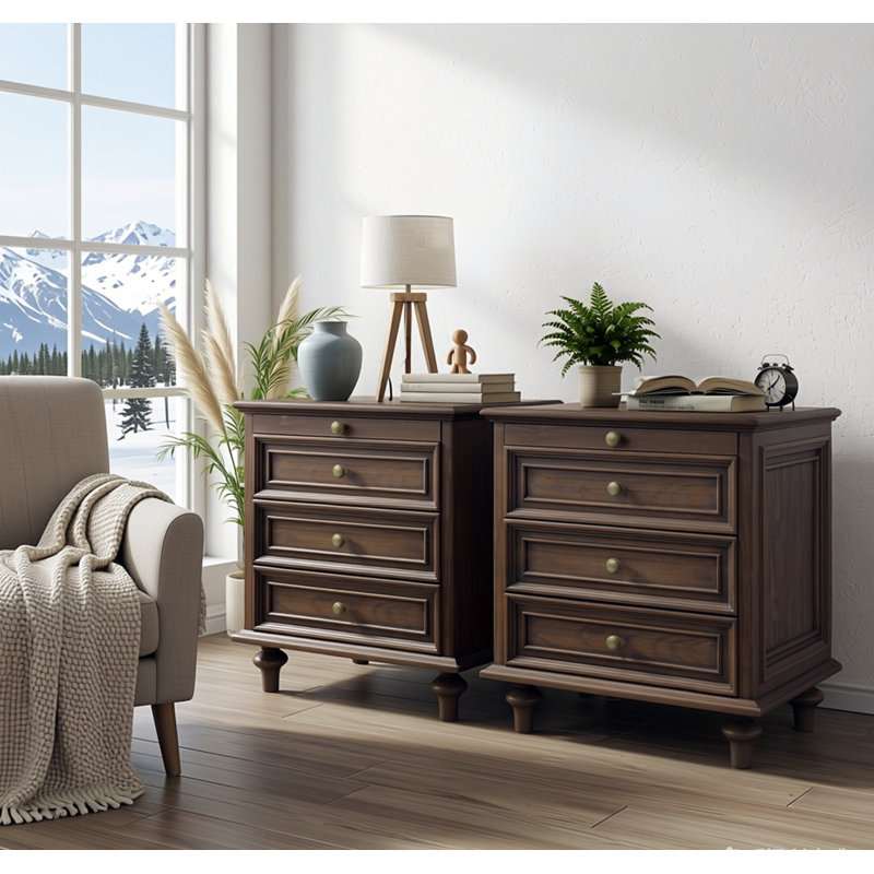 Farmhouse Nightstands Set Of 2 With 4 Drawer,Wood Storage End Table With Hidden Pull-Out Shelf, Large Side Table With 4 Solid Wood Feet And Metal Handle,Easy Assembly